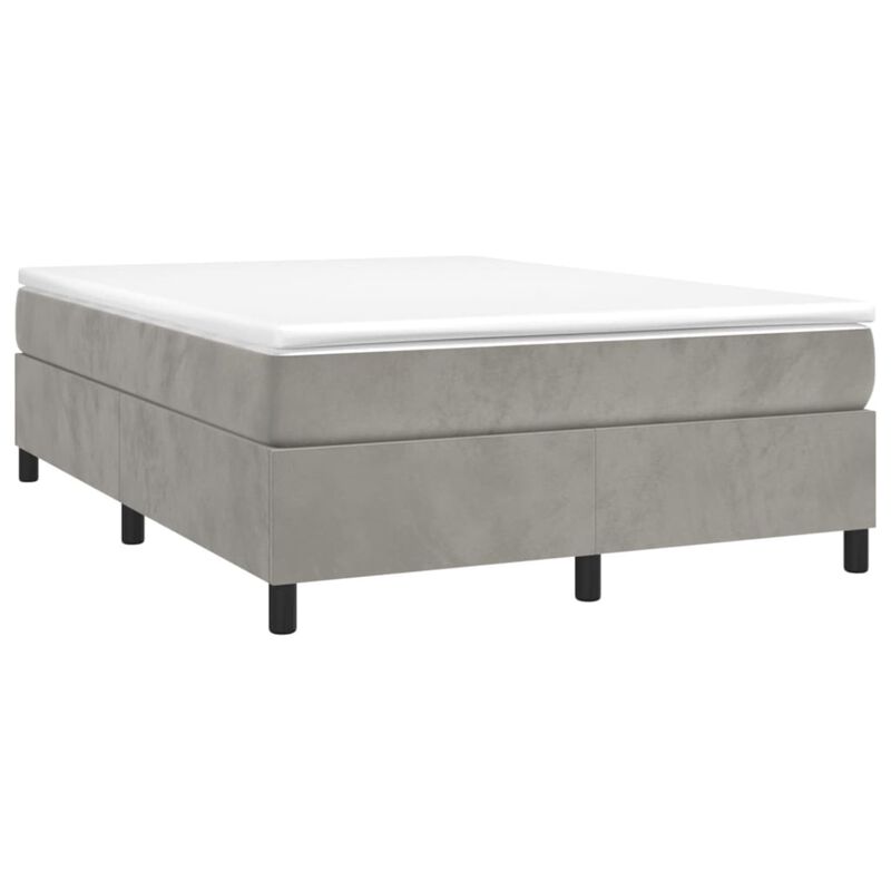 vidaXL Queen Size Box Spring Bed Frame - Light Gray Velvet Finish with Plywood and Engineered Wood - 81.1" x 59.8" x 13.8"