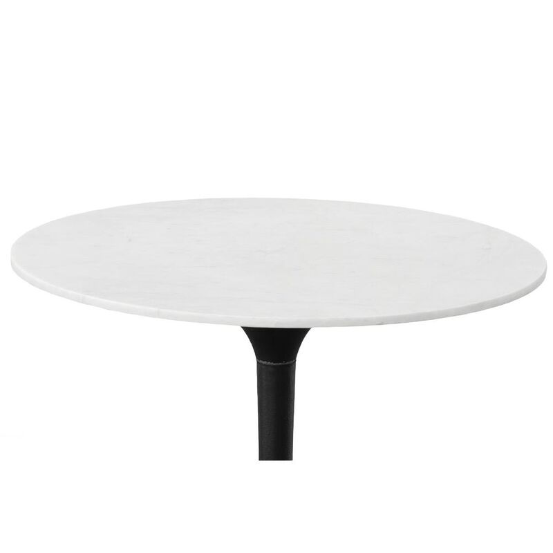 Carolina Living Enzo 30 Round Marble Top Dining Table - White Top - Black Base