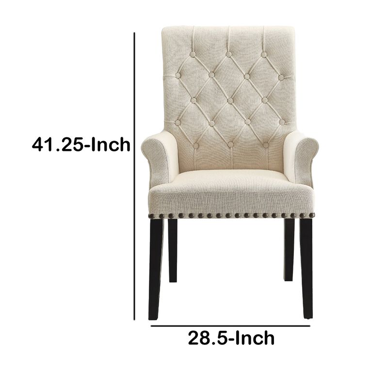 Diamond Tufted Upholstered Dining Chair, Cream & Smokey Black-Benzara