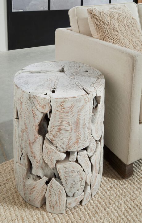 One Teak Slice Round End Table