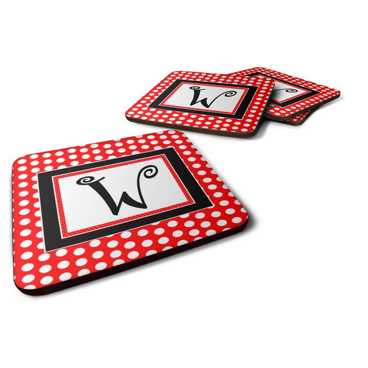 Caroline's Treasures CJ1012-WFC Monogram-Red Black Polka Dots Foam Coasters (Set of 4), Initial Letter W, 3.5 H x 3.5 W, Multicolor