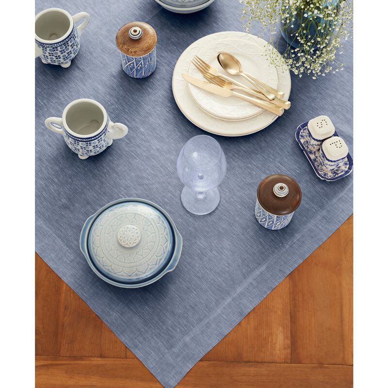 Solino Home 100% Pure Linen Table Throw 52 x 52 Inch | Athena