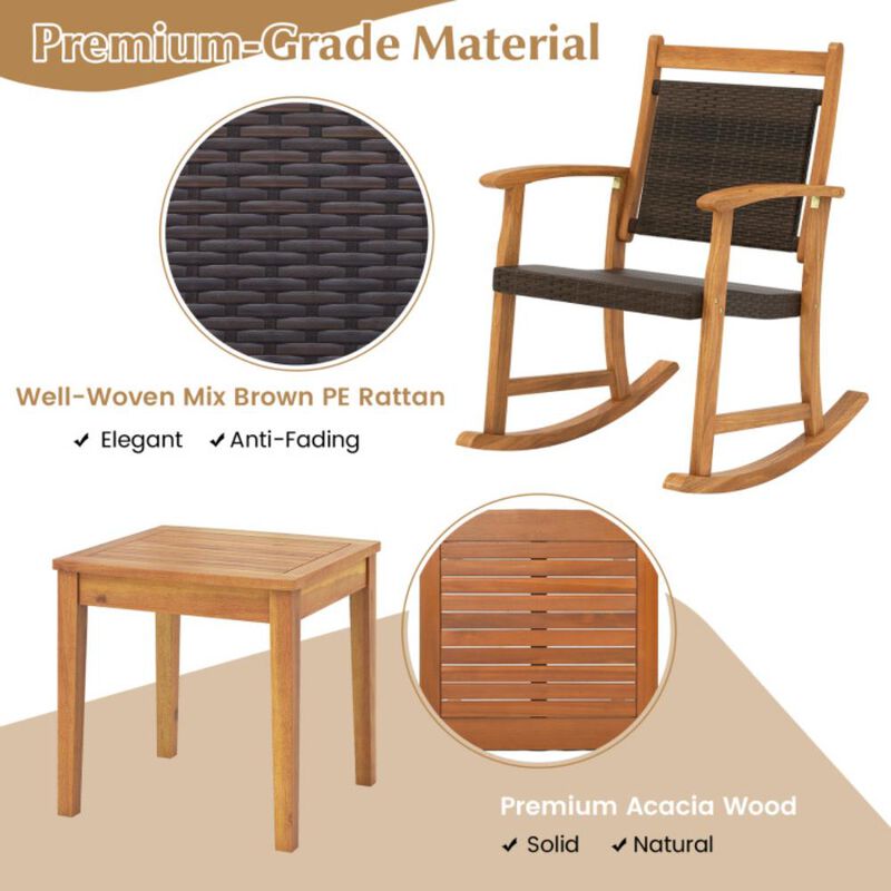 Hivvago 3 Pieces Acacia Wood Patio Rocking Chair Set with Side Table