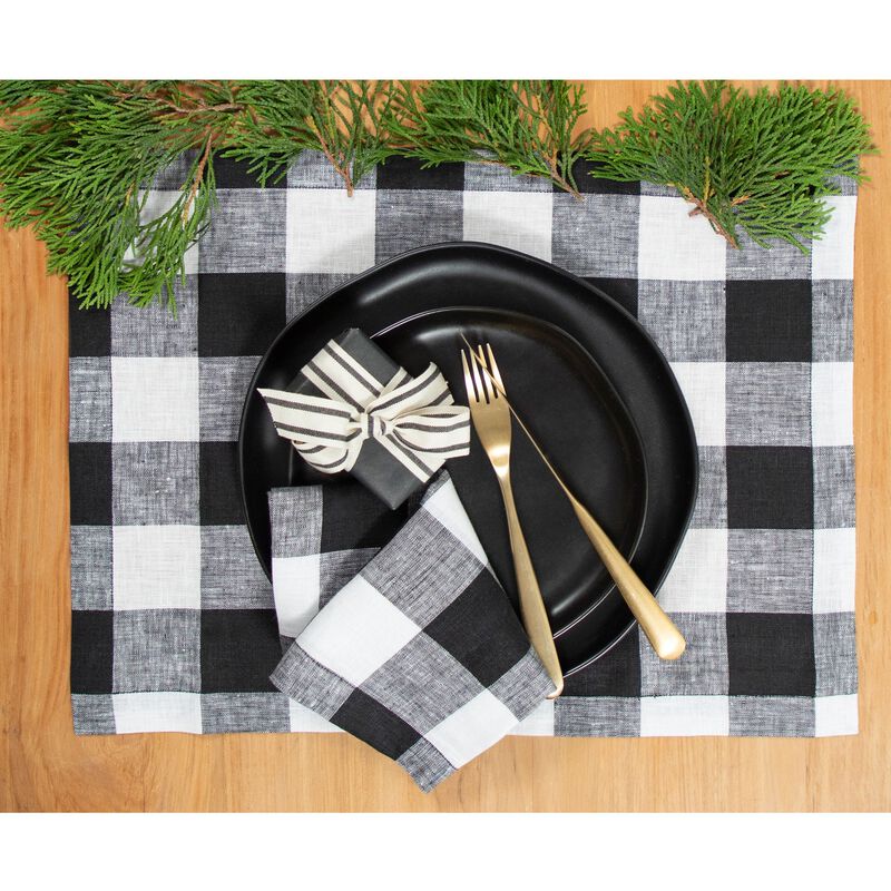 Solino Home 100% Pure Linen 14 x 19 Inch Placemats Set of 4 | Buffalo Check