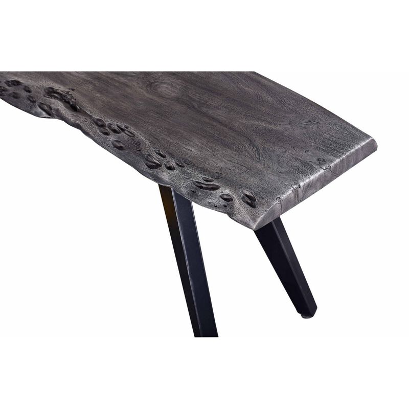 Salz 70 Inch Modern Dining Table, Acacia Wood, Live Edge, Gray, Black - Benzara