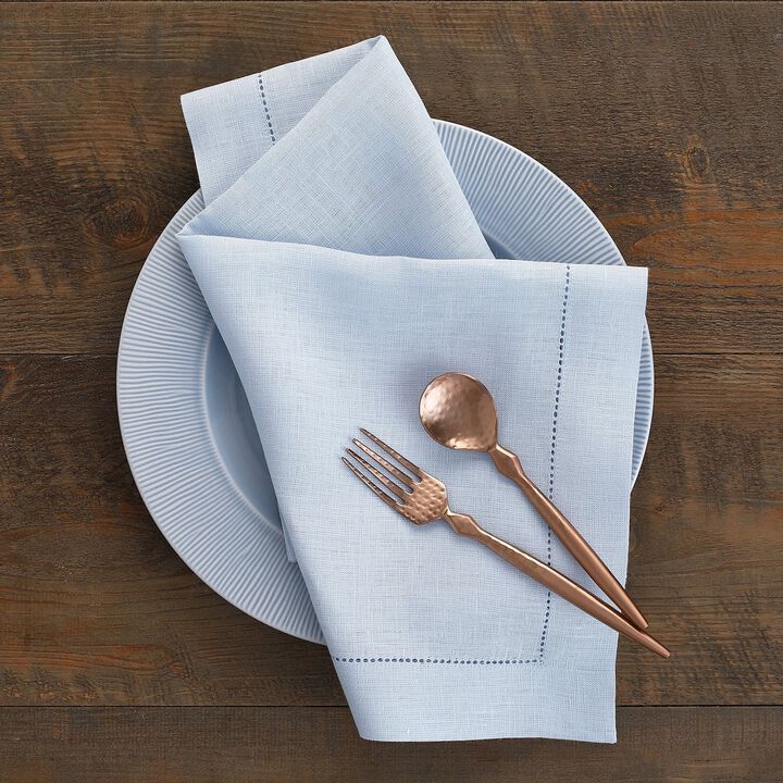 Solino Home 100% Pure Linen Dinner Napkins 20 x 20 Inch Set of 6 | Classic Hemstitch