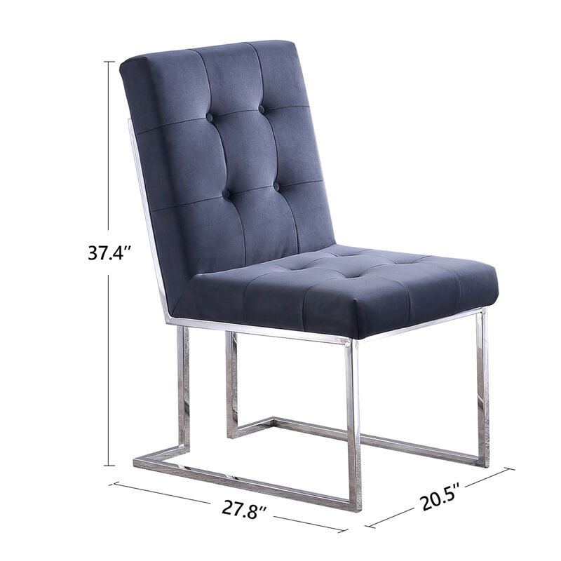 Modern Velvet Dining Chair Set Of 2, Tufted Design And Silver Finish Stainless Base