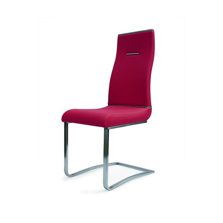 Jon 22 Inch Dining Chair, Set of 2, Cantilever Steel, Faux Leather, Red  - Benzara