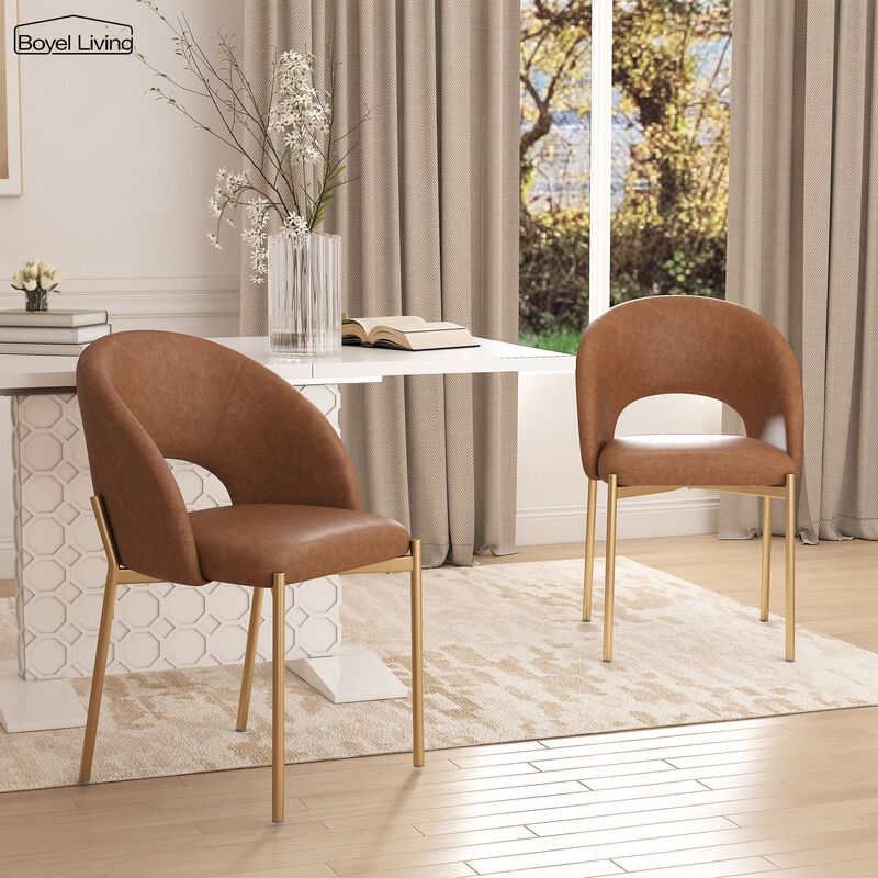 PU Dining Side Chair with Metal Legs,  for Dining Room, Bedroom, Living Room, Study Room, Office Area (Set of 2)