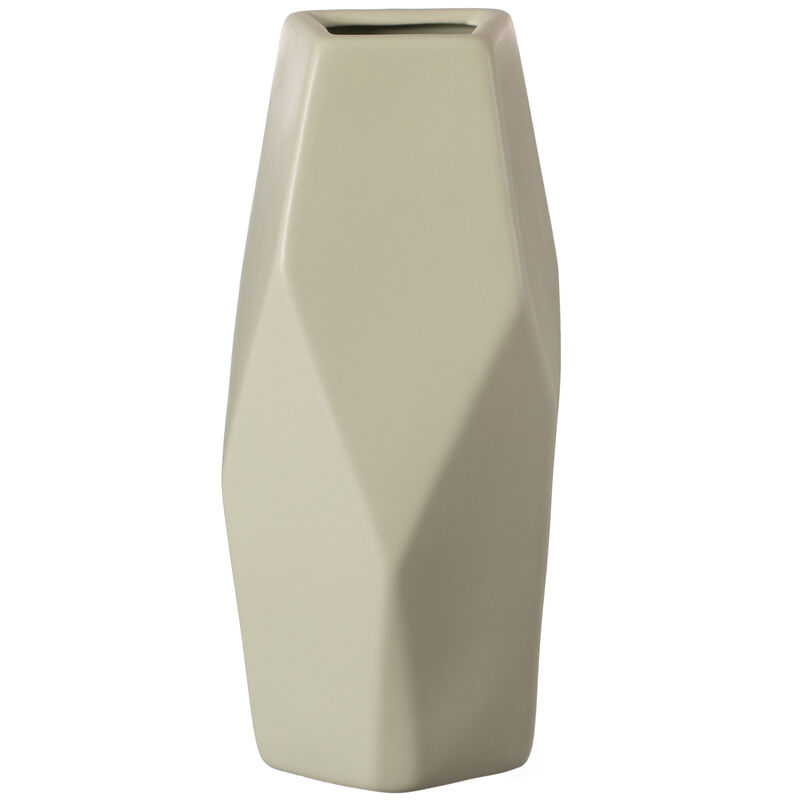 8" H Decorative Ceramic Multi Paned Vase, Modern Style Centerpiece Table Vase White, Medium