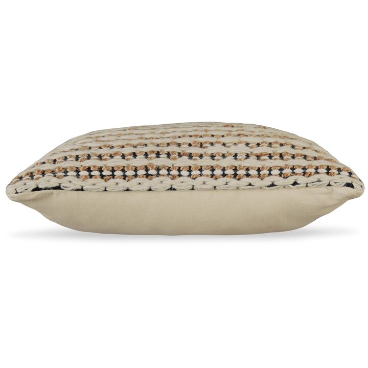 Square Accent Throw Pillow, 20 Inch, Handwoven Stripes on Brown Wool - Benzara