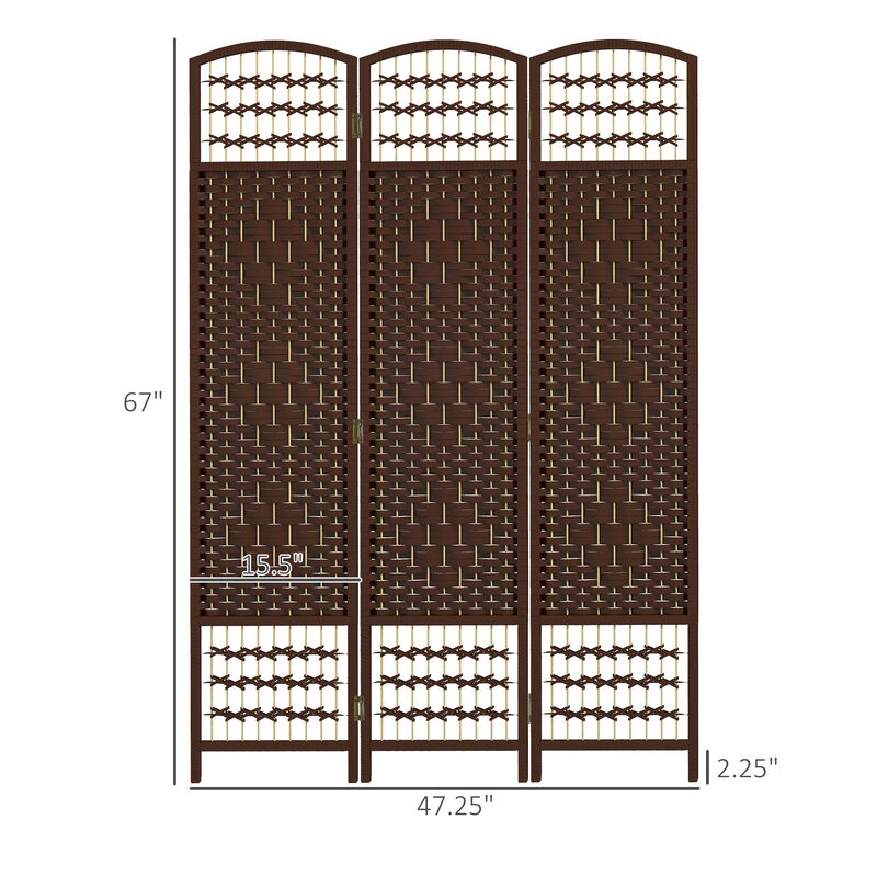 4 Panel Folding Room Divider Privacy Screen Wave Fiber Room Separator Brown