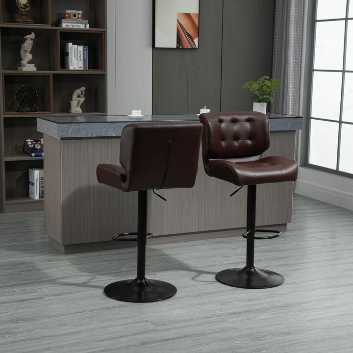 Brown Bar Duo: Adjustable Stools Set with Padded Cushions
