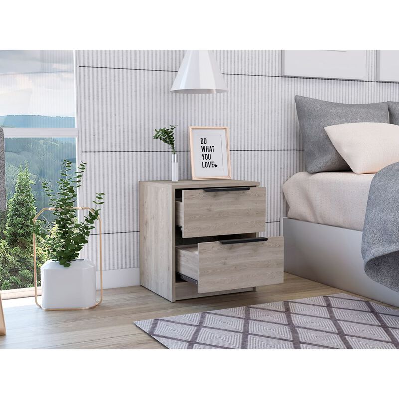 Streamdale Kaia Nightstand, Two Drawers, Metal Handle - Light Gray