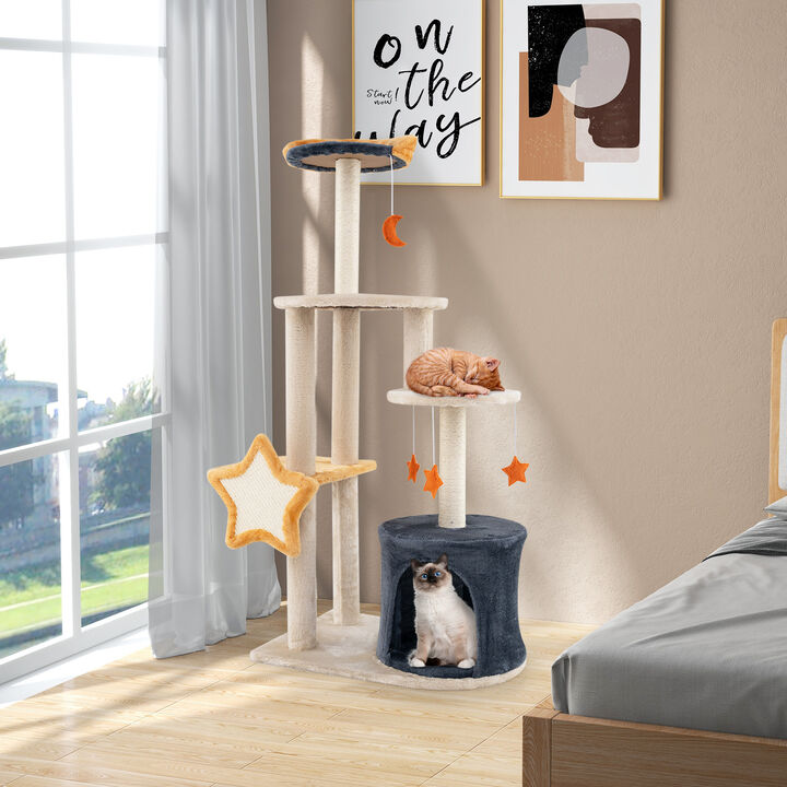 50" Cute Cat Tree for Indoor Cats with Sisal Scratching Posts, Perch & Playboard