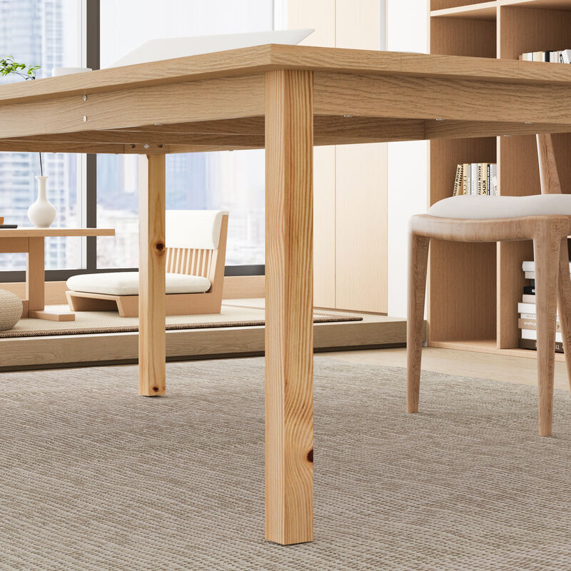 FUFU&GAGA Natural Wood Dining Table, MDF & Rubberwood Construction (78.7" W x 29.6" H x 37.8" D), Natural Wood Finish