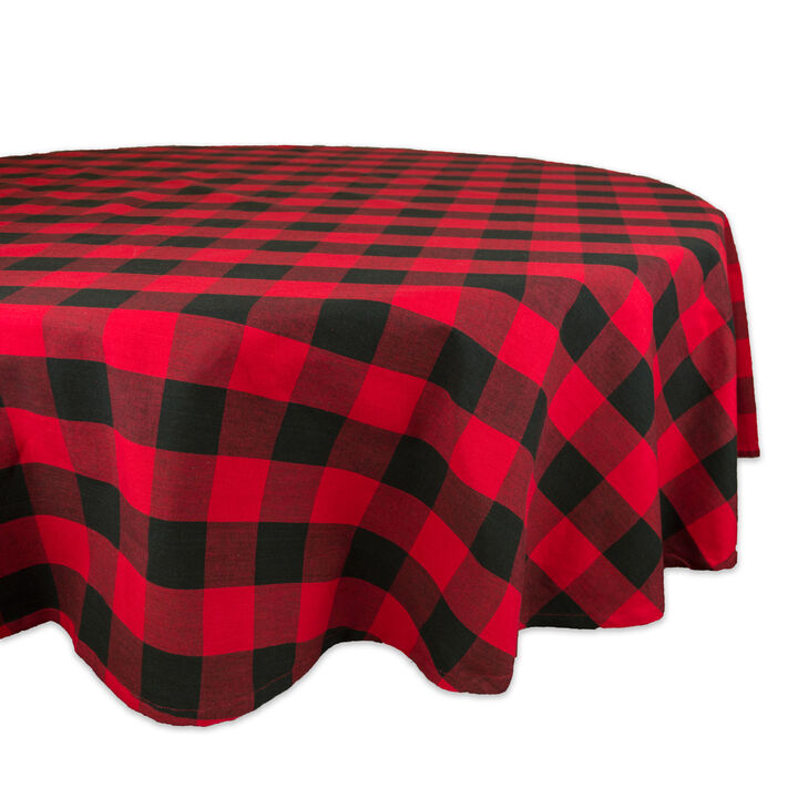 Red and Black Buffalo Checkered Pattern Round Tablecloth 70�