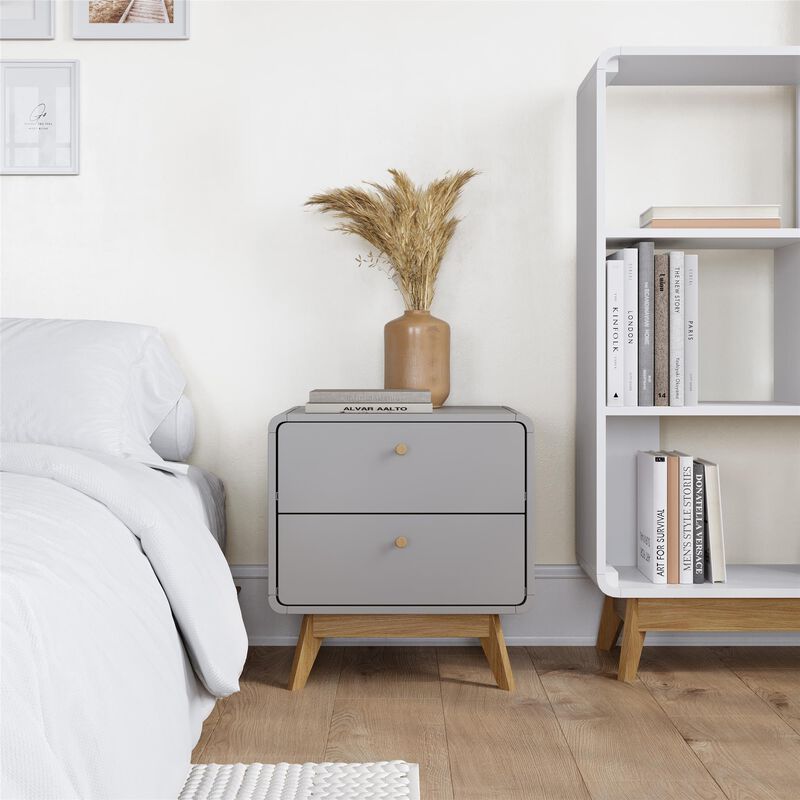 Ren Home Leva Scandinavian 2 Drawer Curved Nightstand