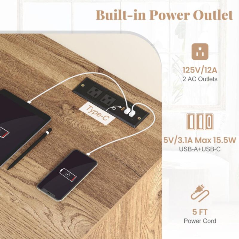 Hivvago Computer Desk with Power Outlet Keyboard Tray and 3 Large Drawers