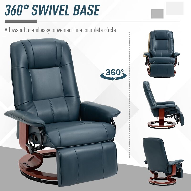 Blue Lounge Luxury: Faux Leather Swivel Recliner with Footrest