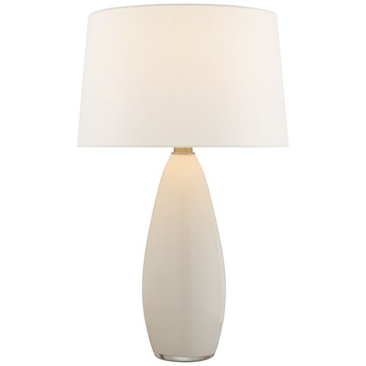 Myla Large Tall Table Lamp in White Glass with Linen Shade