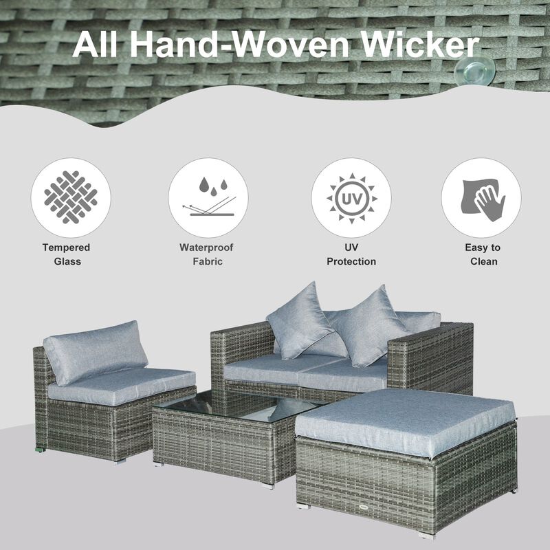 5 Piece Outdoor Patio PE Rattan Wicker Sofa Conversation Set Sectional Furniture Set