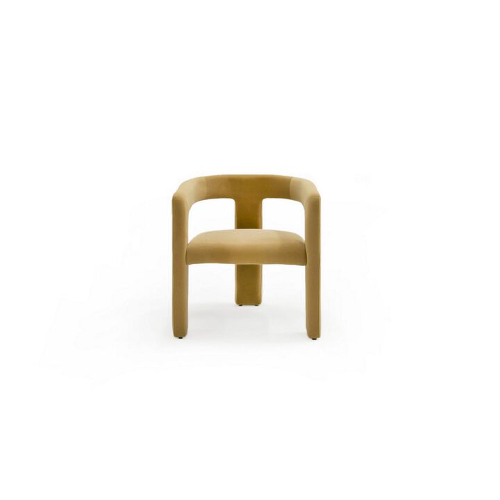 Lavi 26 Inch Dining Chair, Cushioned, Curved Open Back, Tan Upholstery - Benzara