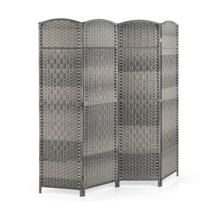 4-Panel Folding Privacy Screen with Hand-Woven Pattern for Home Office or Living Room Privacy