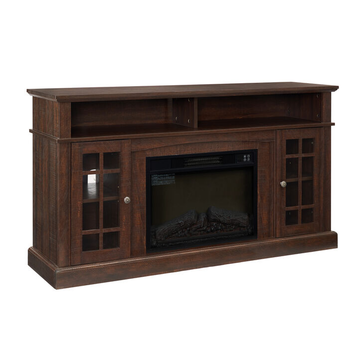 Modern TV Stand with Fireplace Insert, Espresso, 58.25" W
