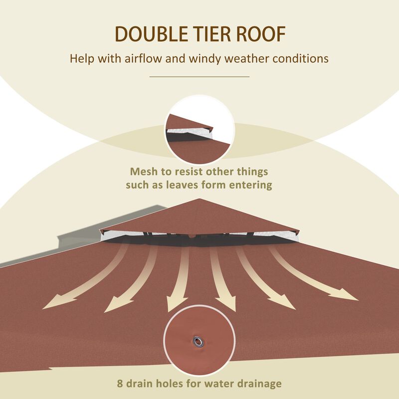 Coffee Gazebo Top: 9.8x9.8 ft Replacement Canopy with Double Vented Roof