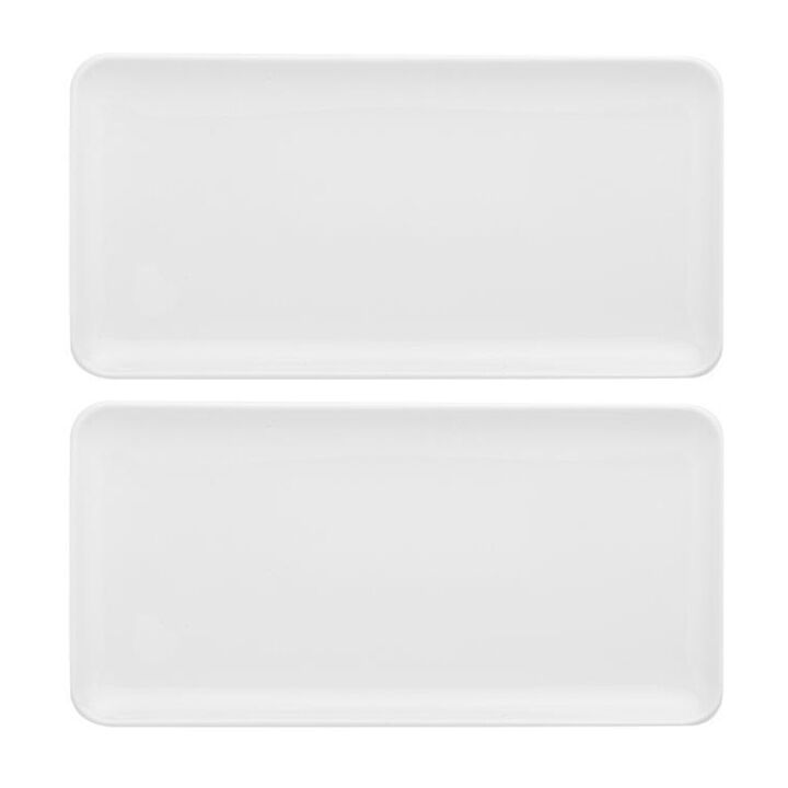 Porcelain Santa Monica 12.25" x 6.25" x h:1" Rectangular White Porcelain Platter (Set of 2)