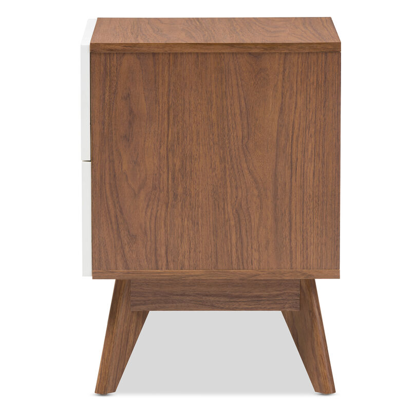 Baxton Studio Calypso Mid Century Modern White And Walnut Wood 2 Drawer Storage Nightstand