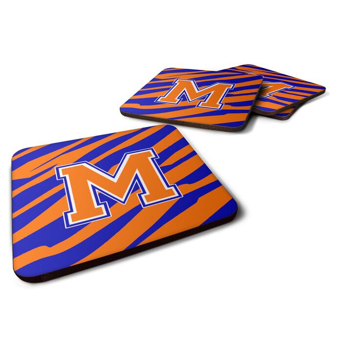 Caroline's Treasures CJ1023-MFC Monogram-Tiger Stripe-Blue Orange Foam Coasters (Set of 4), Initial Letter M, 3.5 H x 3.5 W, Multicolor
