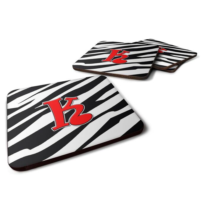 Caroline's Treasures CJ1024-KFC Monogram-Zebra Red Foam Coasters (Set of 4), Initial Letter K, 3.5 H x 3.5 W, Multicolor