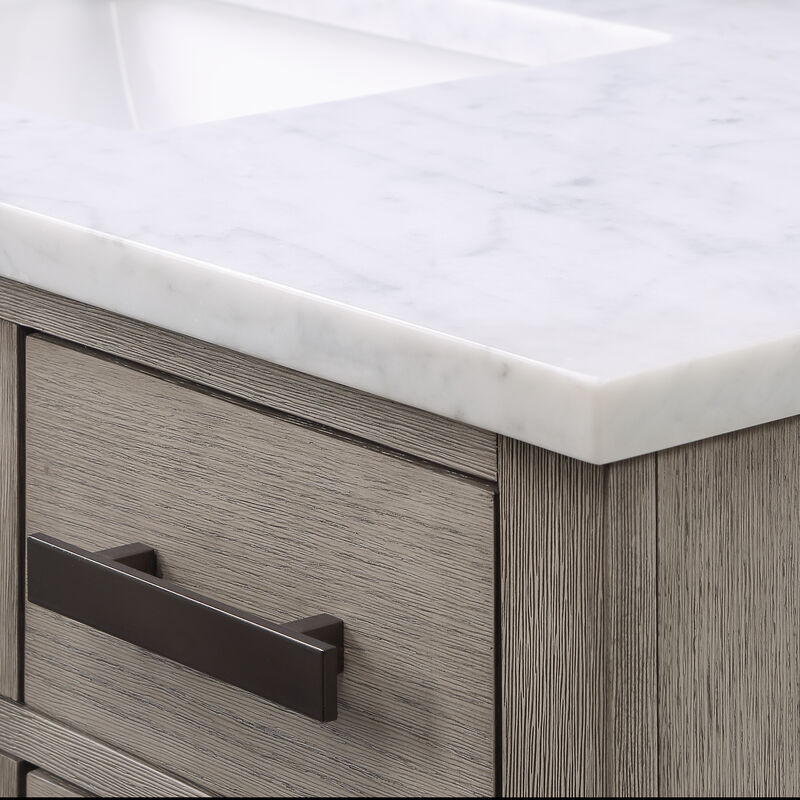Chestnut 48 In. Single Sink Carrara White Marble Countertop Bath Vanity In Grey Oak with Oil Rubbed Bronze Hardware