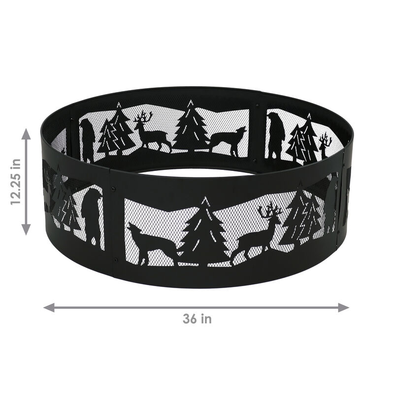 Sunnydaze 36 in Forest Wilderness Steel Fire Pit Ring - Black