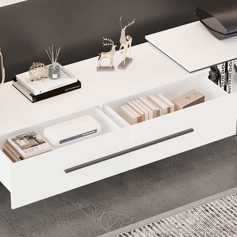 Modern Wood White TV Media Console Entertainment Center with Adjustable Length and Drawers Fits TV's up to 100 in.
