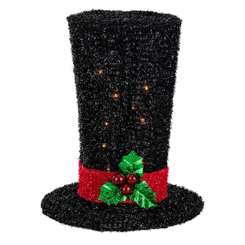 9.25" Lighted Black Tinsel Top Hat Christmas Tree Topper  Clear Lights