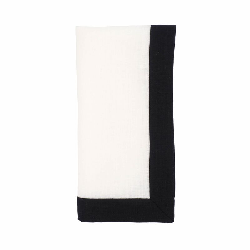 Linen Napkins With Black Borders, Set of 4
