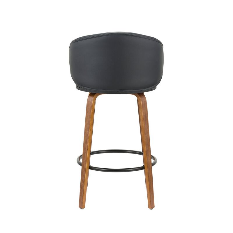 Zubi 26 Inch Counter Height Chair, Set of 2, Wingback, Black, Brown Legs - Benzara