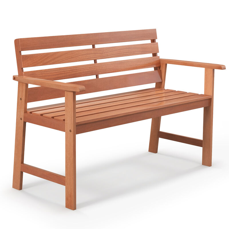 Patio Hardwood Bench Wood 2-Seat Chair with Breathable Slatted Seat & Inclined Backrest