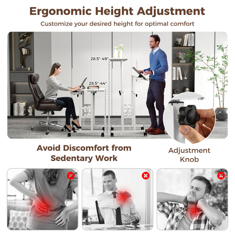 Height Adjustable Mobile Standing Desk with Rolling Wheels for Office and Home