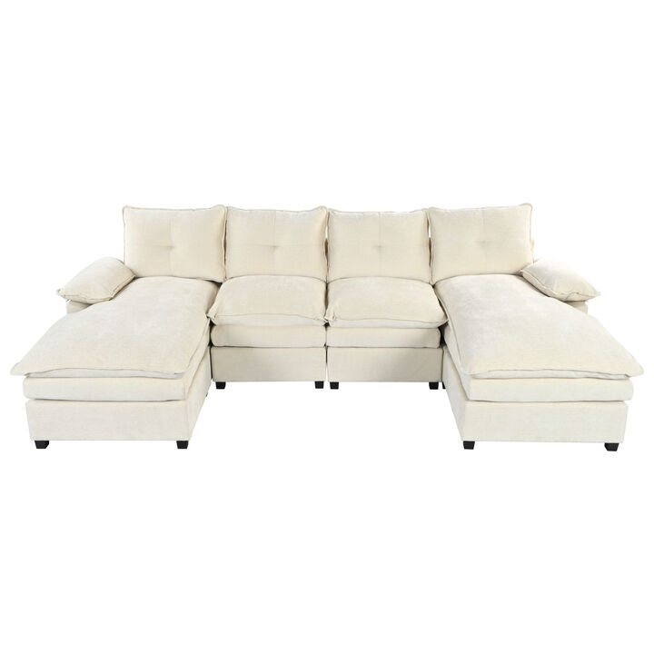 Merax U-Shaped Chenille Sectional Sofa with Adjustable Armrest Pillows