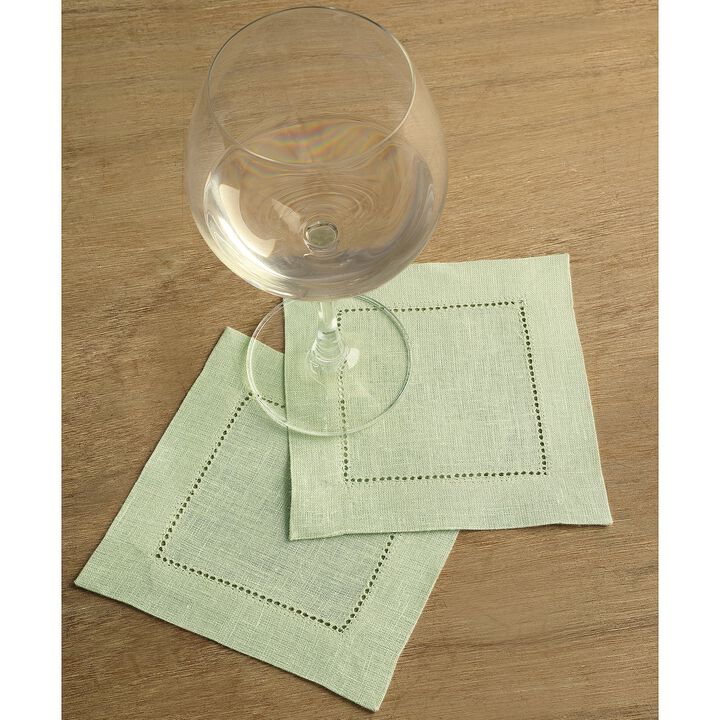 Solino Home 100% Pure Linen Cocktail Napkin 6 x 6 Inch Set of 12 | Classic Hemstitch