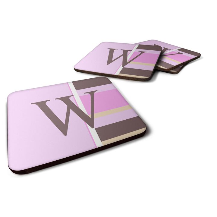 Caroline's Treasures CJ1005-WFC Monogram-Pink Stripes Foam Coasters (Set of 4), Initial Letter W, 3.5 H x 3.5 W, Multicolor