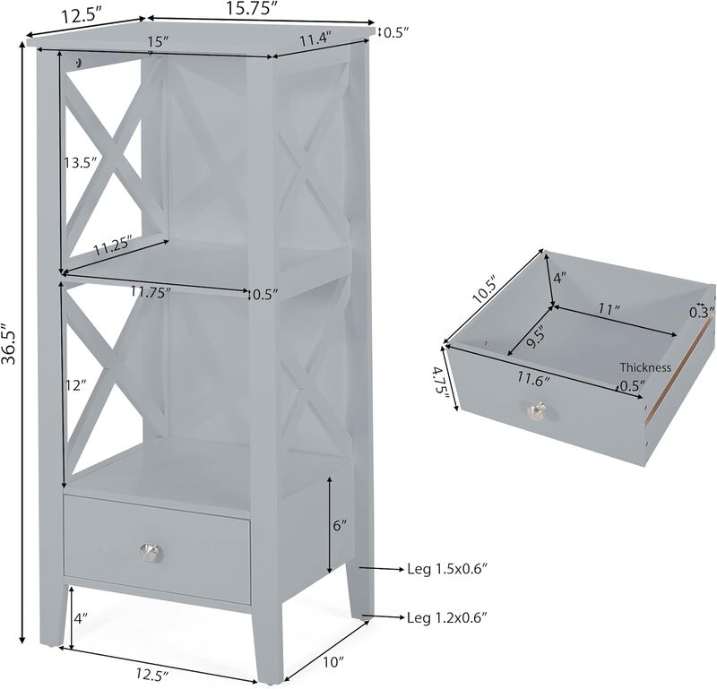 Modern Faux Wood Bathroom Storage Rack with Drawer