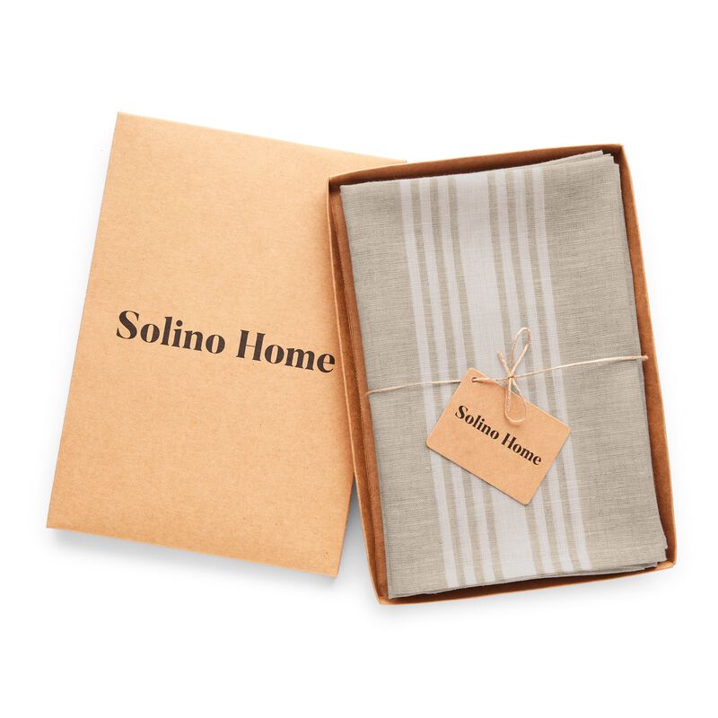 Solino Home 100% Pure Linen Striped Dinner Napkins 20 x 20 Inch Set of 4 | Farmhouse