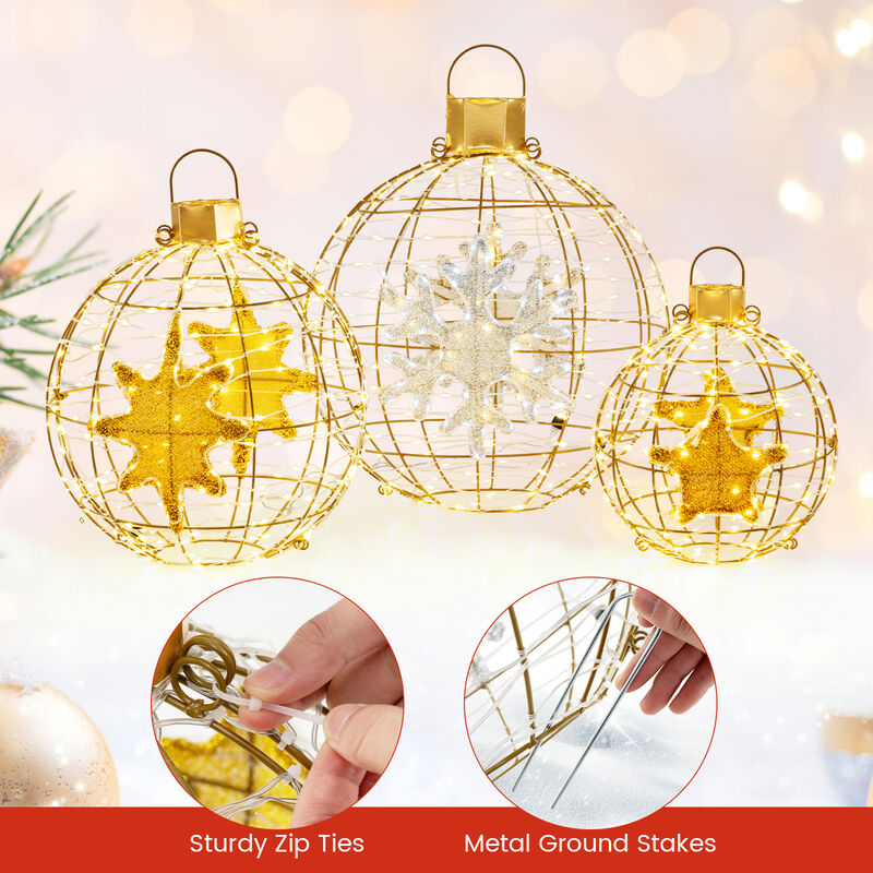 3 Pieces Pre-Lit Lantern Balls with Bright LED Lights and Ground Stakes