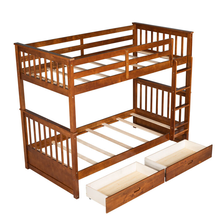 Twin-Over-Twin Bunk Bed With Ladders And Two Storage Drawers Twin-Over-Twin Bunk Bed With Ladders And Two Storage Drawers