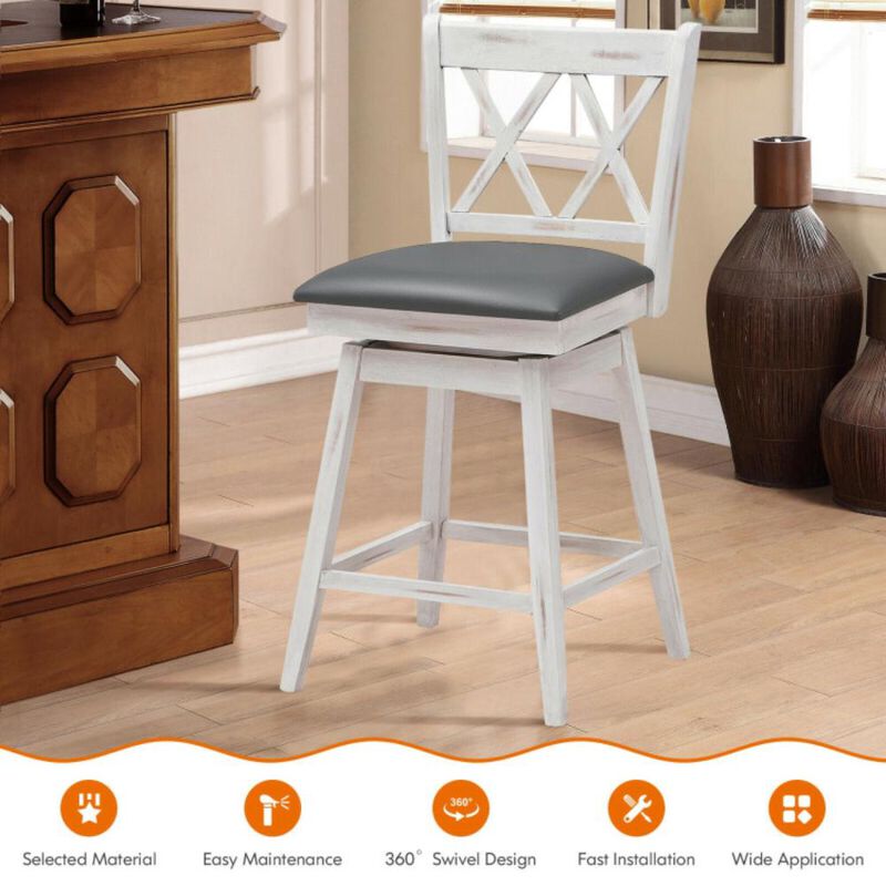 Hivvago 2 Pieces 24 Inch Swivel Counter Height Barstool Set with Rubber Wood Legs